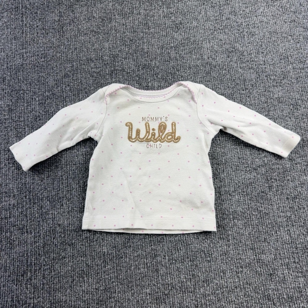 Child Of Mine Shirt Girls 0-3 Months White Polka Dot Long Sleeve Wild Child Tee